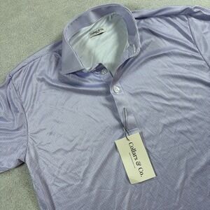 Collars & Co. Polo Shirt Mens Medium Purple Houndstooth Moisture Wicking Golf